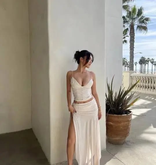 House of CB Antonella Vegan Leather Corset and Kaira Draped Midi Skirt Set Off White Size S / Au 8 photo 2