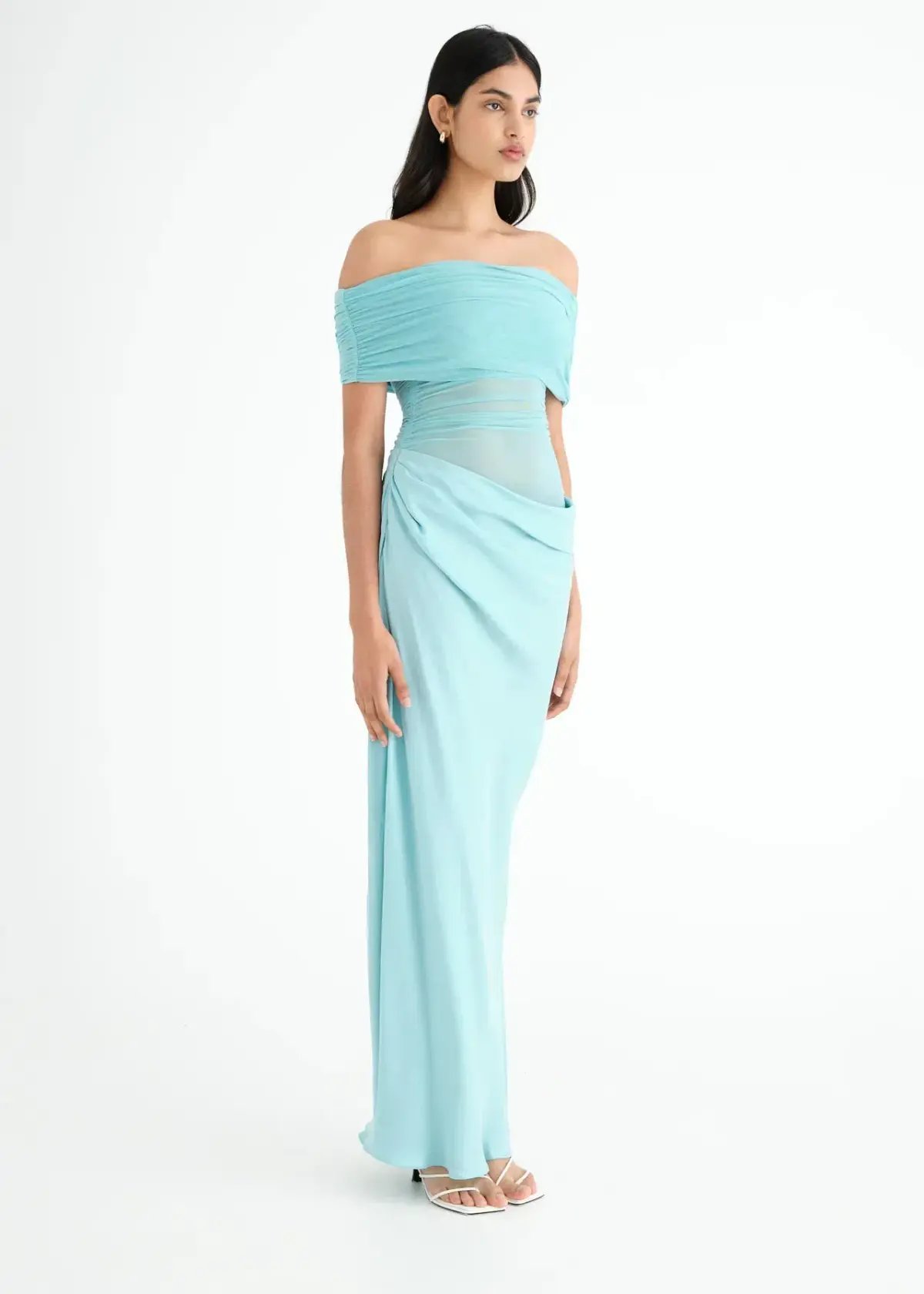 Benni Nico Off Shoulder Maxi Dress in Aquamarine Blue Size 10 photo 2