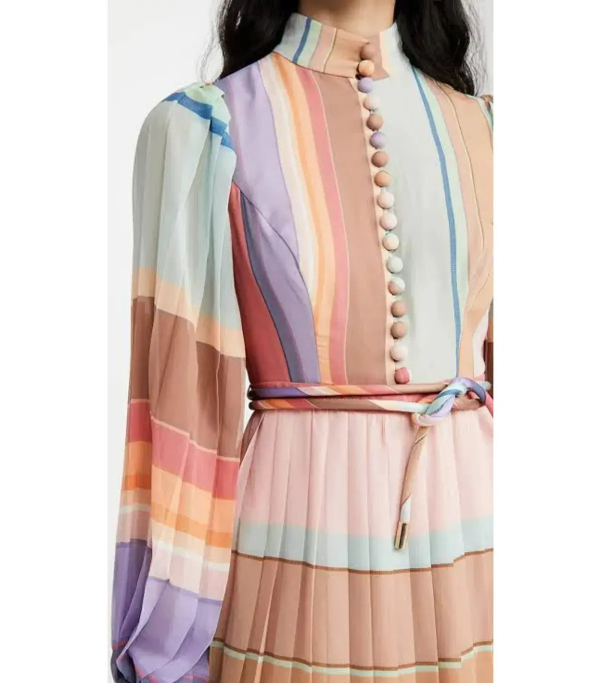 Zimmermann Rainbow Striped Crepe De Chine Midi Dress Multi Size 0 /AU 8 photo 2