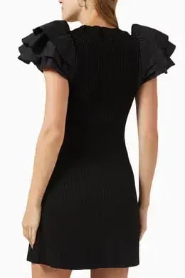 Aje Black Questa Puff Ruffle Sleeve Mini Dress | Size M photo 8