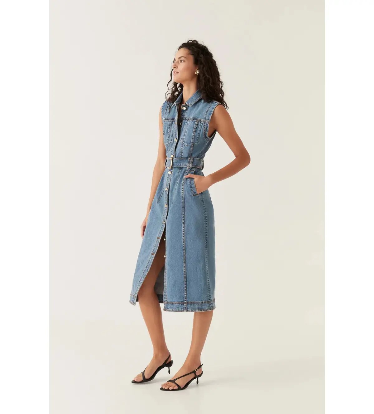 Aje Darcie Denim Midi Dress in 90's Wash Size AU 6 photo 3