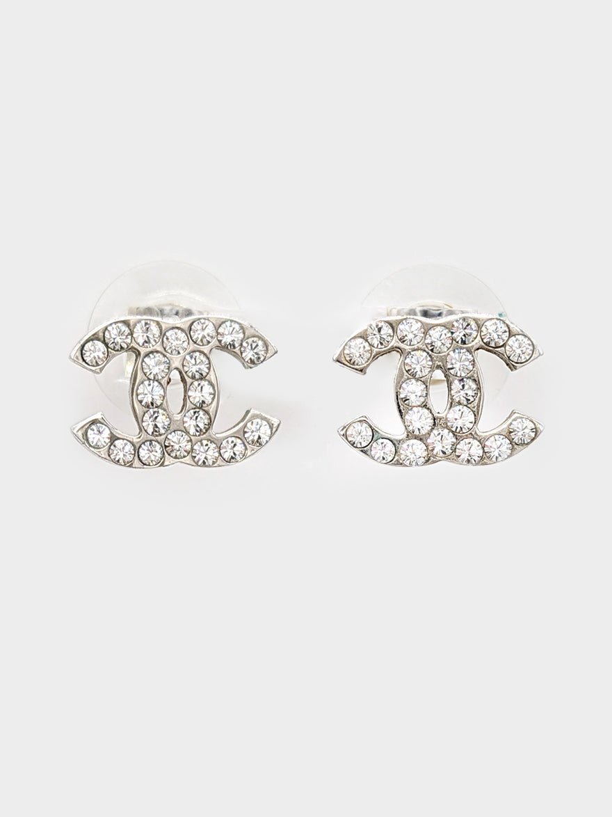 Chanel Swarovski Crystal CC Earrings Silver photo 3