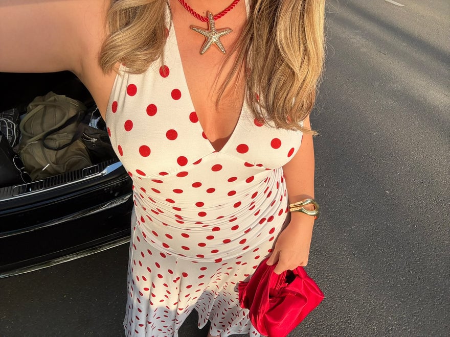 Sneaky Link Paris Midi Dress Red Polka Dot photo 3