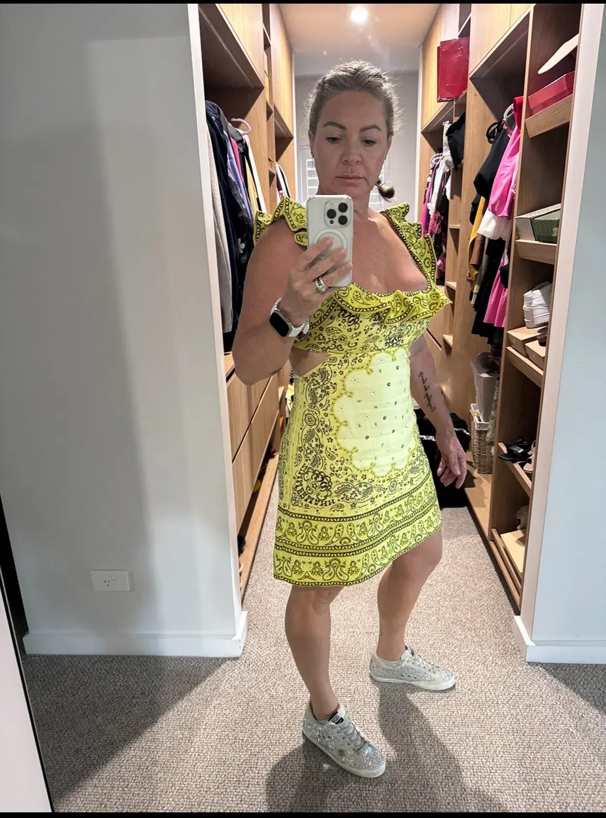 Zimmermann Matchmaker Cutout Ruffle Mini Dress Paisley Pattern Yellow Bandana Size 3 / AU 14 photo 4