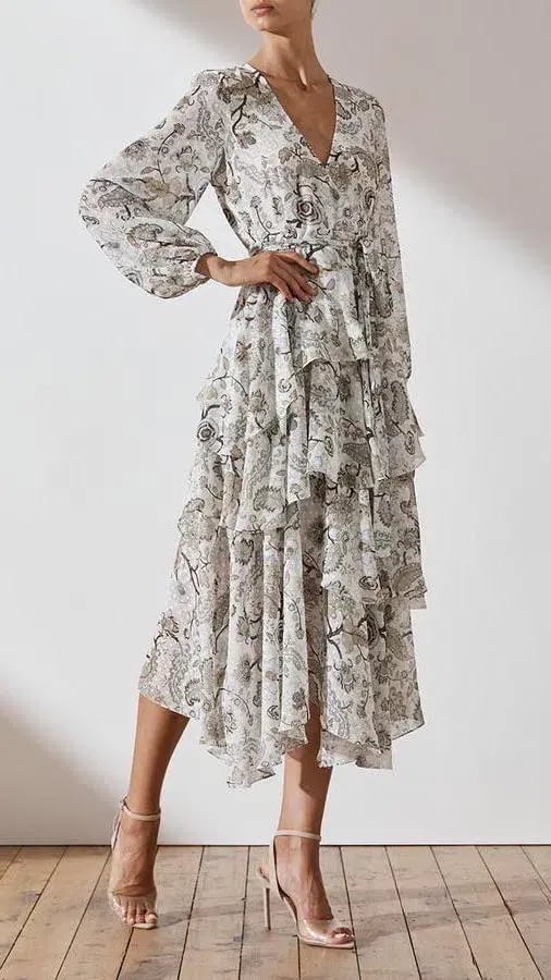 Shona Joy Quinn Tiered Midi Dress Floral Size 10 photo 2