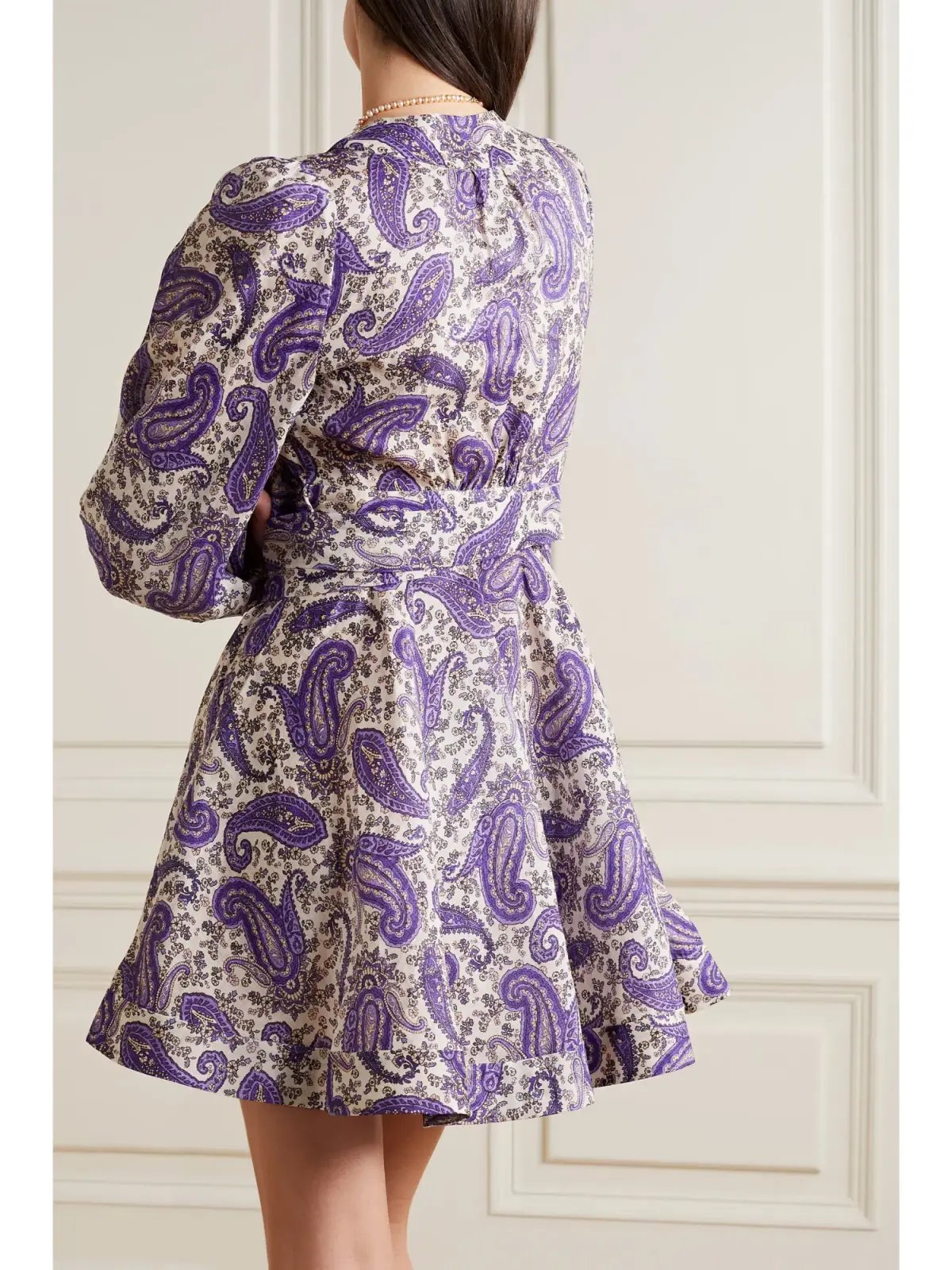 Zimmermann Devi Linen Mini Wrap Dress Paisley Print Size 1 / AU 10 photo 2