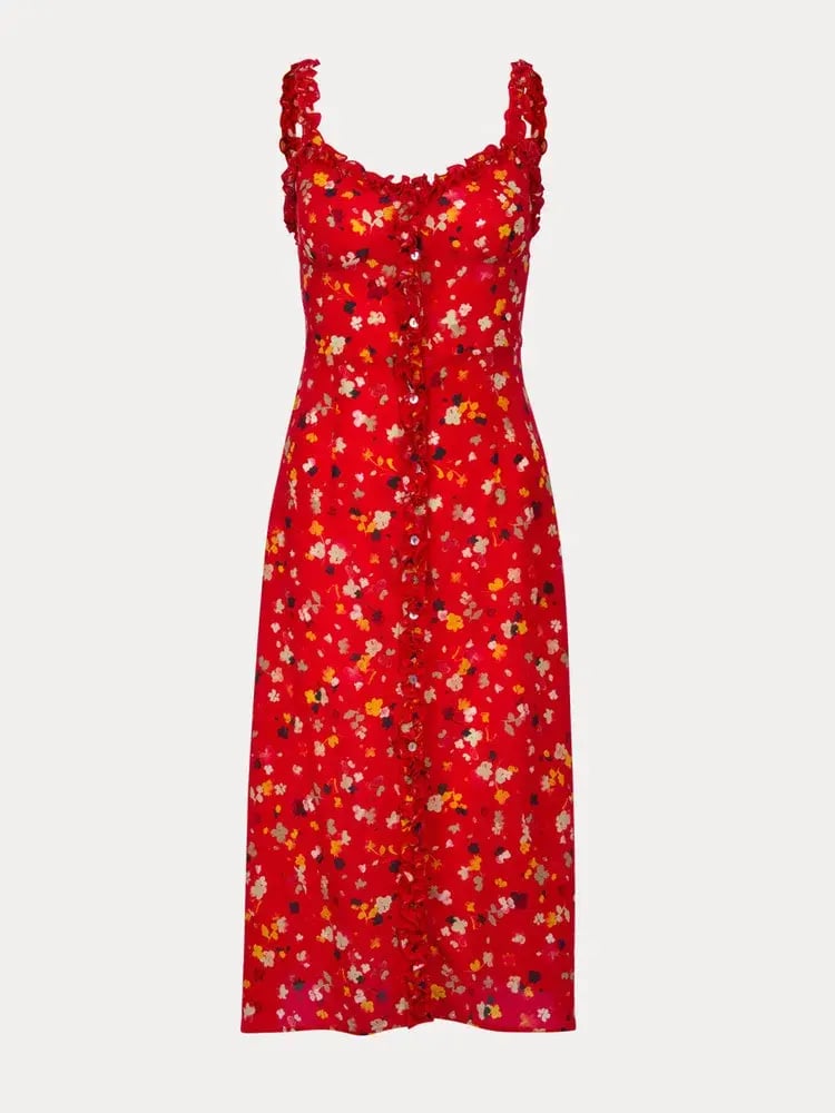 Realisation Par Juliet Midi Dress Red Floral Size L /Au 12 photo 3