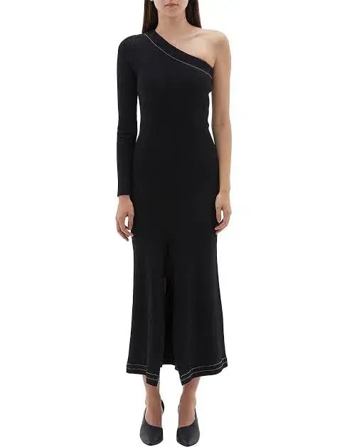 Bassike Asymmetrical One Shoulder Dress Black Size 4 photo 3