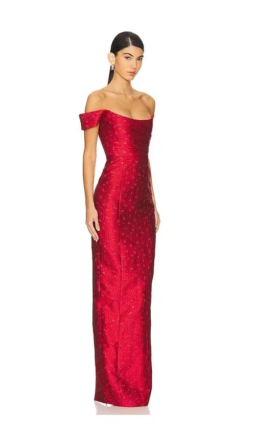 Sau Lee Jackson Jacquard Maxi Gown Red Size AU 8 photo 3