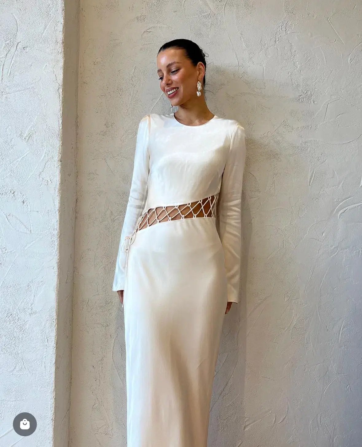 Shona Joy Arienzo Asymmetrical Lace Up Maxi Dress In Cream Size 6 photo 2