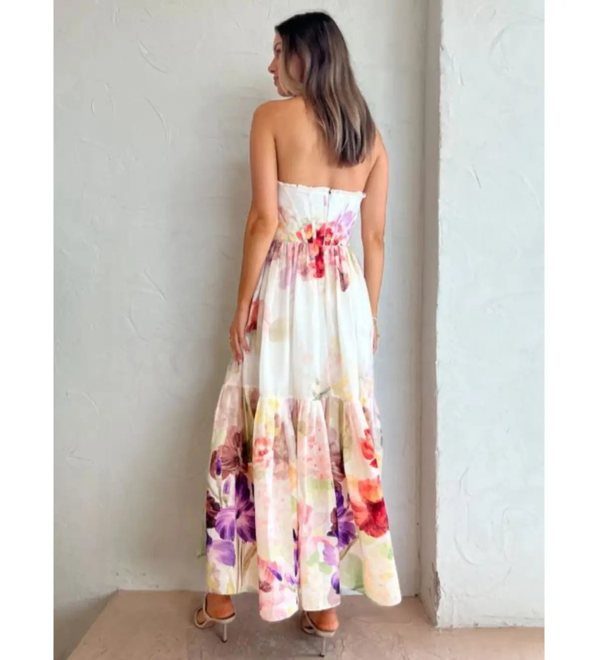 Leo Lin Rose Bustier Midi Dress Cascade Print Size AU 10 photo 5