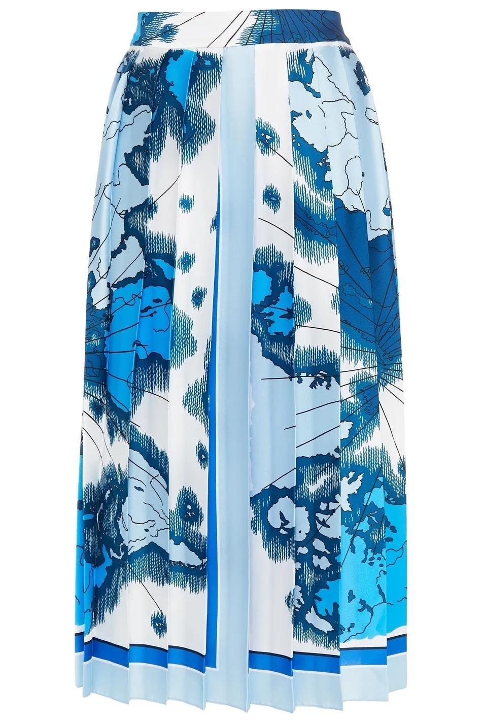 Victoria Beckham Printed Pleated Twill Midi Skirt Size 10 photo 3