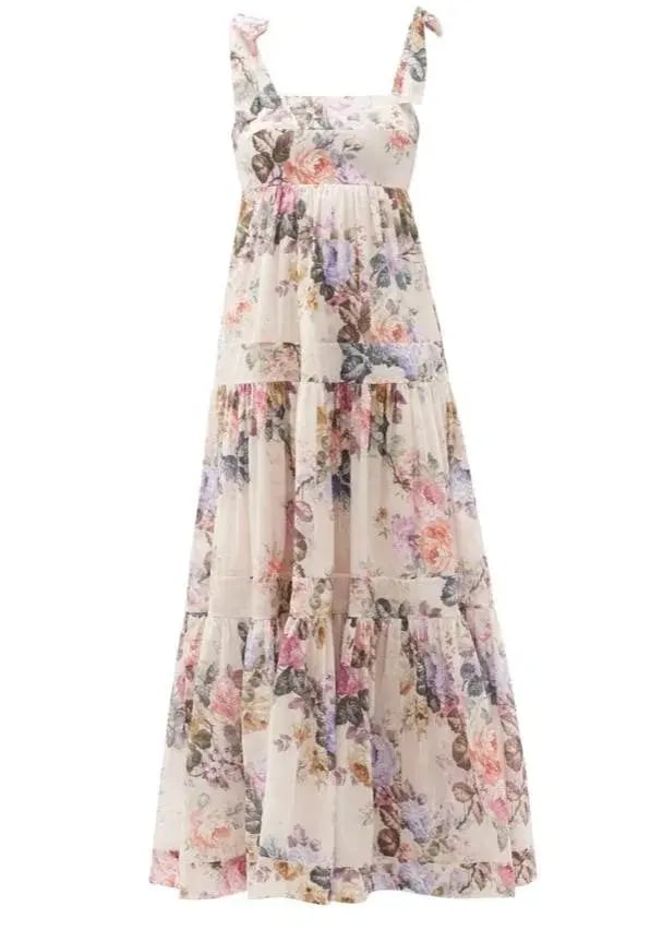 Zimmermann Brighton Tie Shoulder Antique Floral Dress Size 3 photo 3