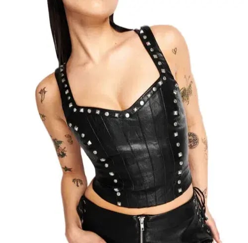 I.AM.GIA Luther Black Faux Leather Studded Corset Crop Top Size XS/Au 6 photo 3