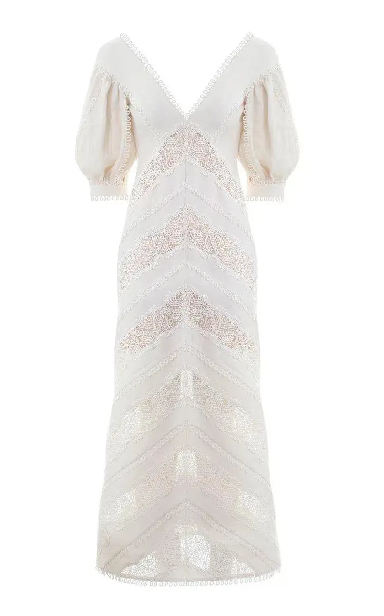 Zimmermann Painted Heart Chevron Midi Dress in White Size 2 / AU 12 photo 4