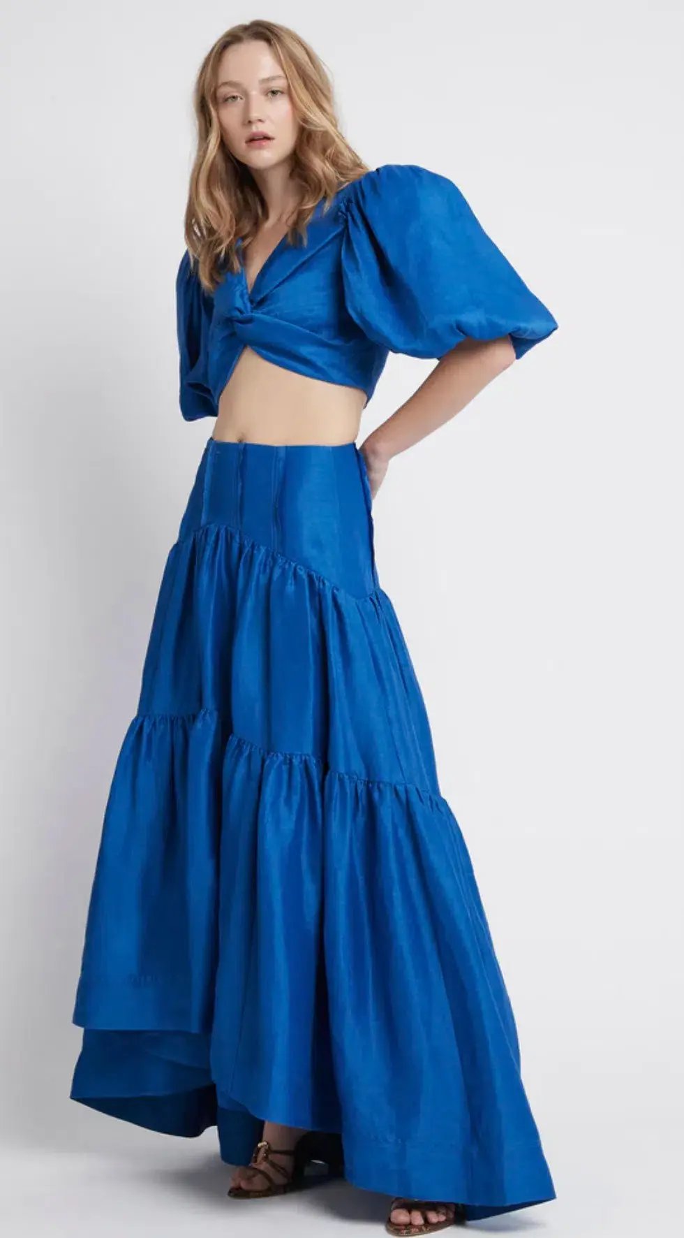 Aje Reverb Puff Sleeve Cropped Top and Midi Skirt Set Size 14 photo 3