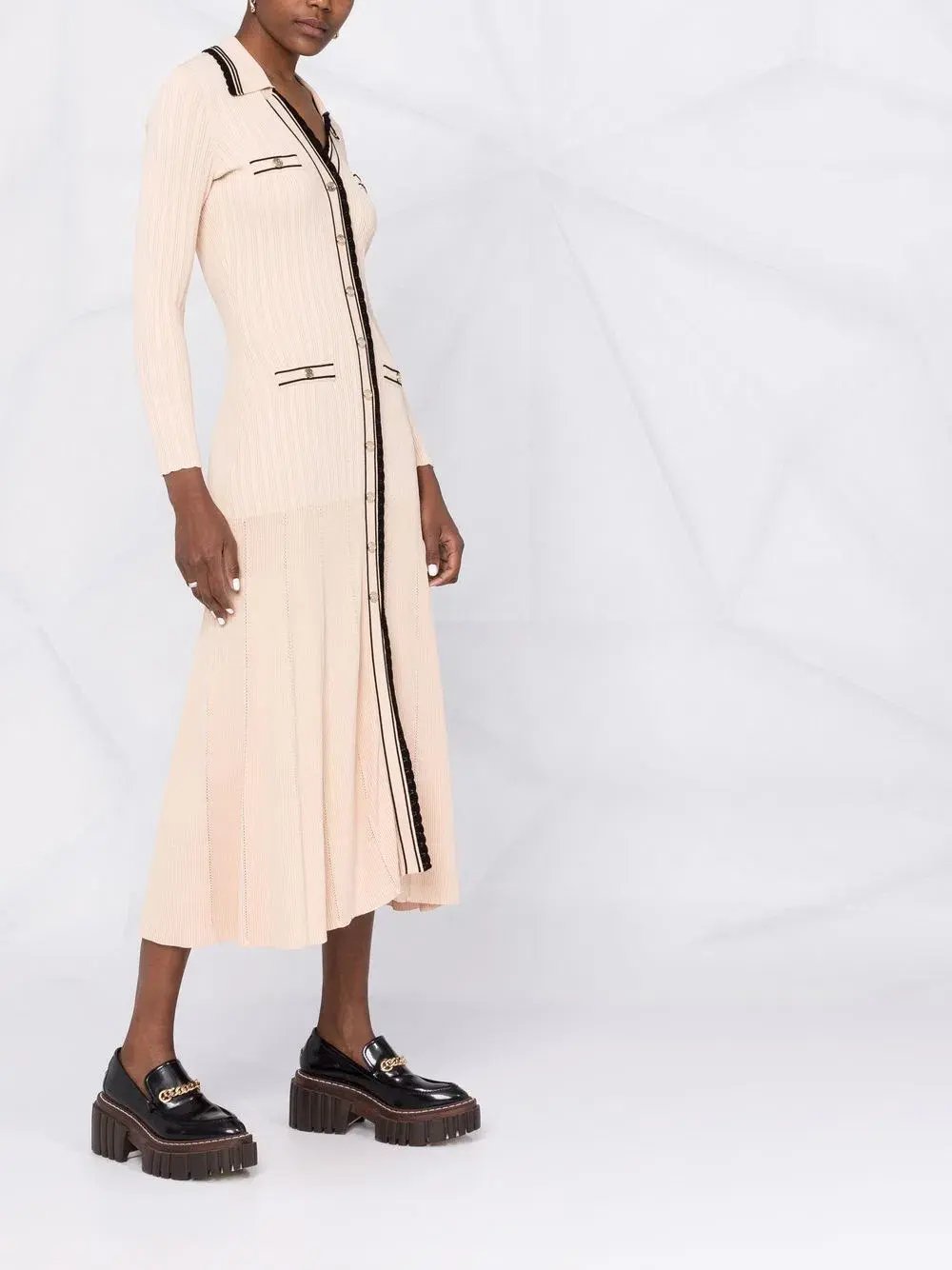 Sandro Alexandrine Ribbed Knit Midi Dress Beige Size 6 AU photo 2