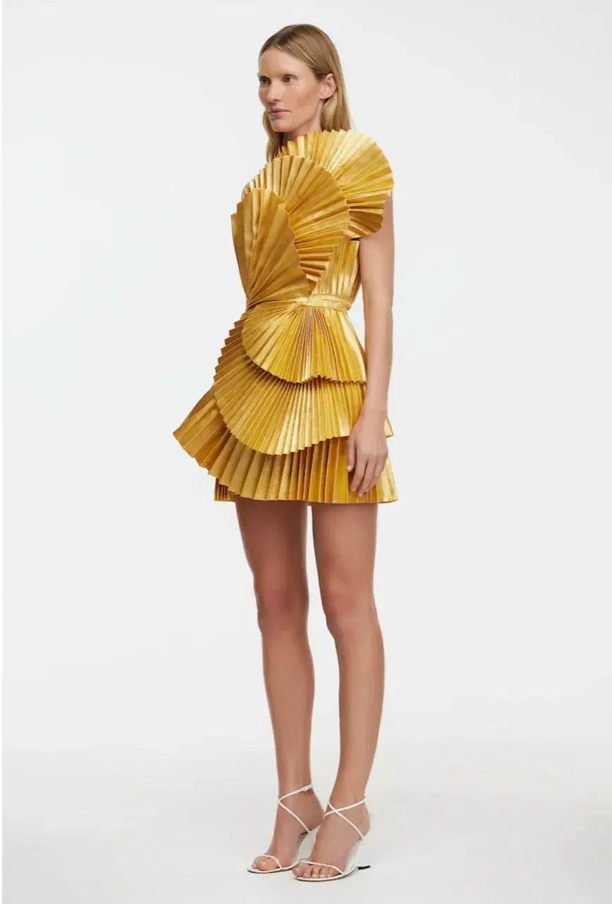 Acler Abbotsford Mini Dress in Honey Gold Metallic Size 12 photo 2