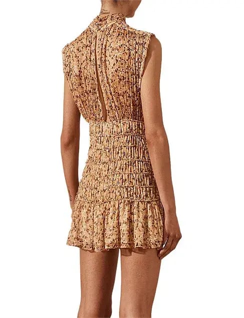 Shona Joy Colette High Neck Sleeveless Corded Mini Dress Brown Floral Size AU 8 photo 4