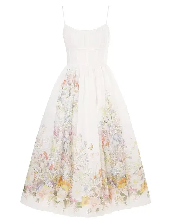 Zimmermann Natura Ruched Midi Dress Ivory Wild Flowers Size 0 / AU 8 photo 2