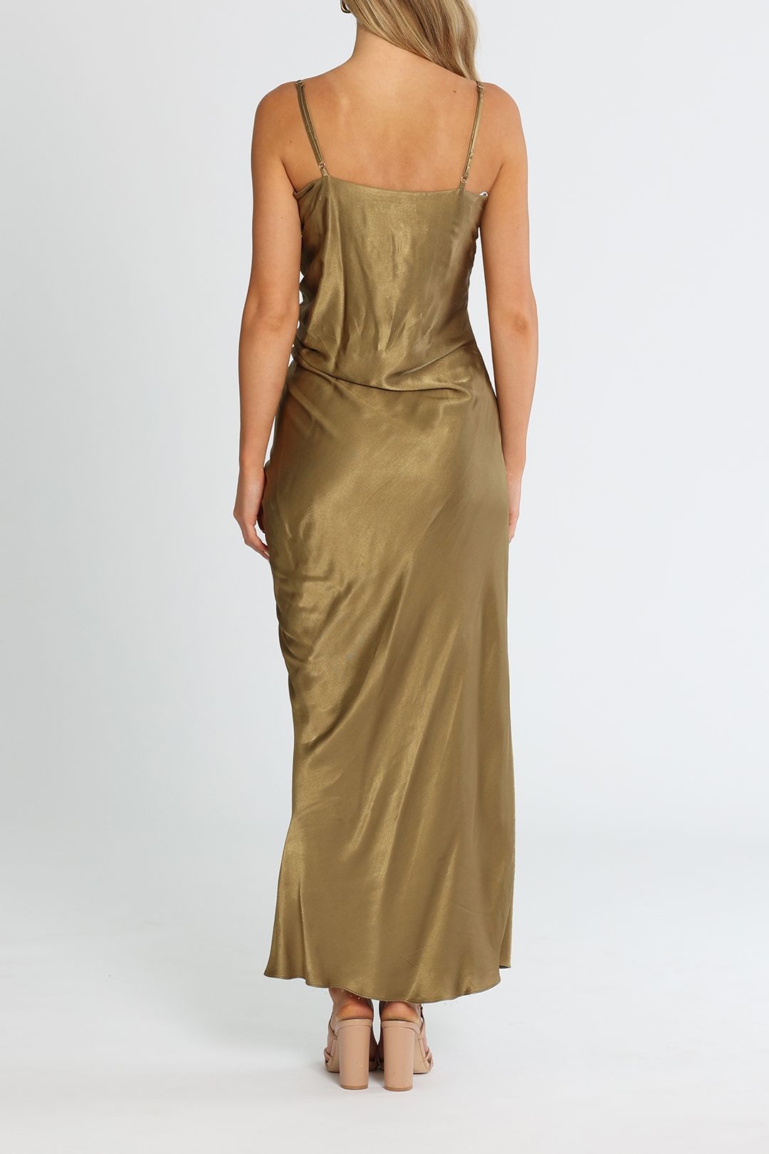 Thalia Bias Ruched Midi Dress - Cumin photo 3