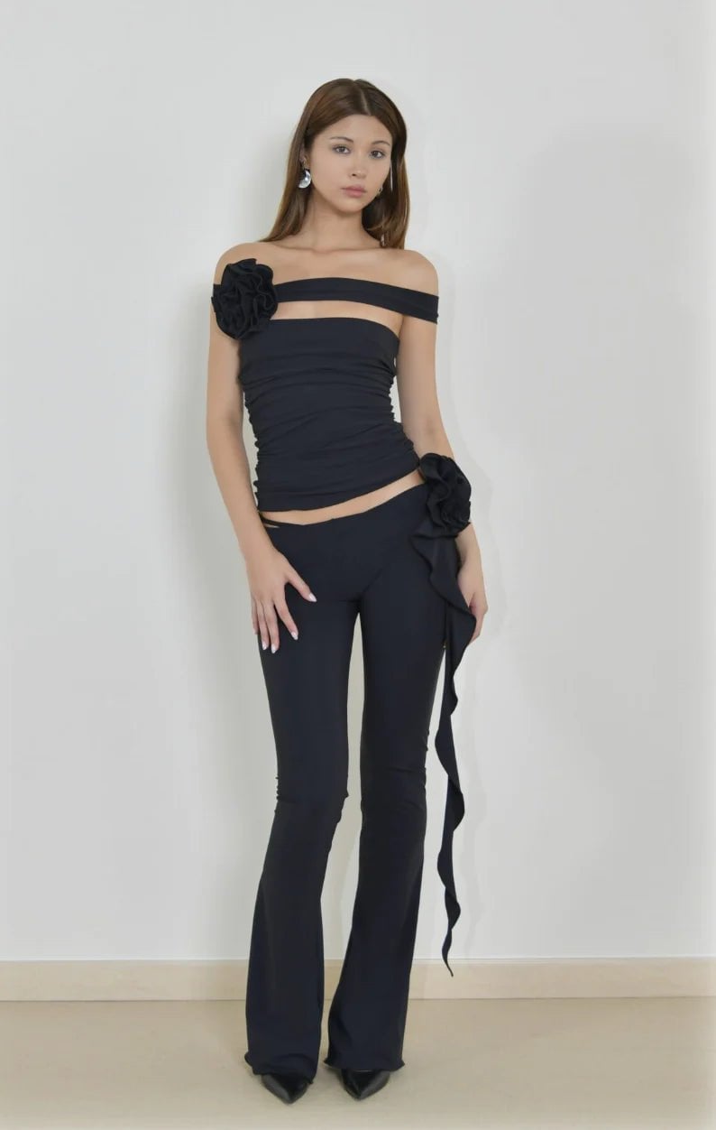 Fanci Club The Rose Tube Top And The Gun Pants Set - Black photo 3