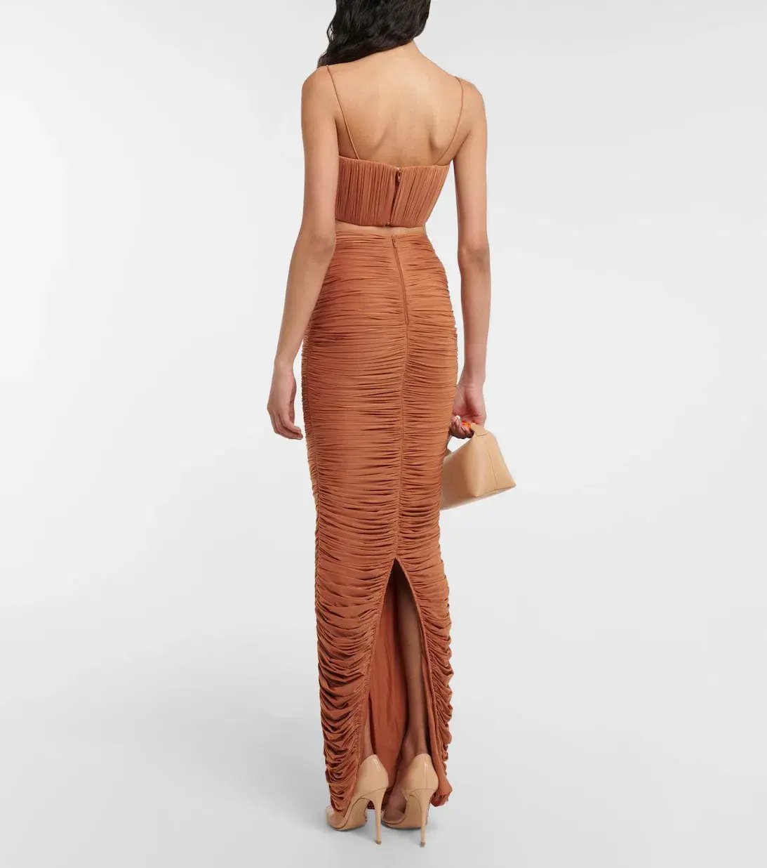 Alex Perry Hartley Ruched Maxi Skirt and Preston Bralette Set Brown Size 8 photo 2