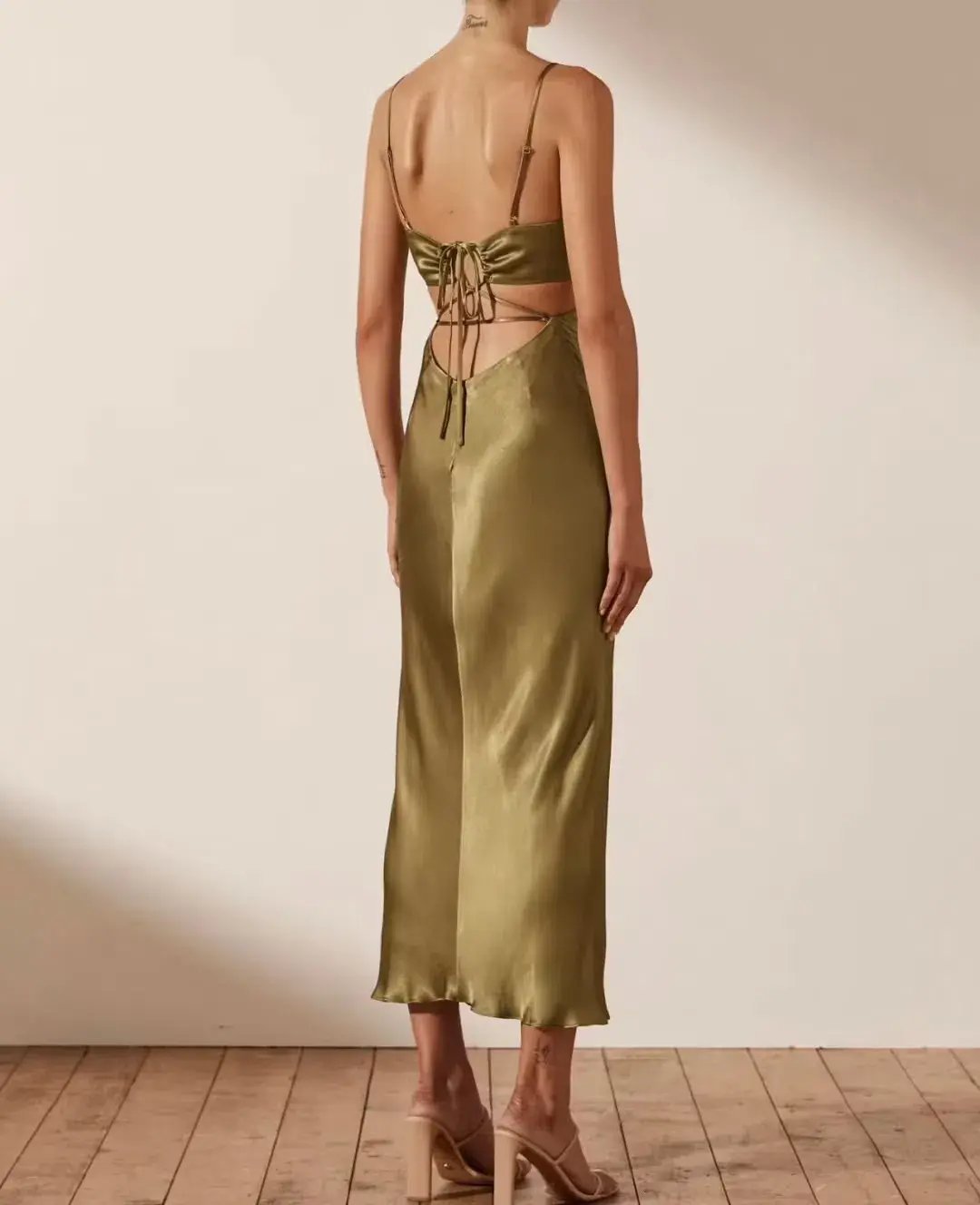 Shona Joy Alma Backless Midi Dress In Cumin Size 6 photo 3