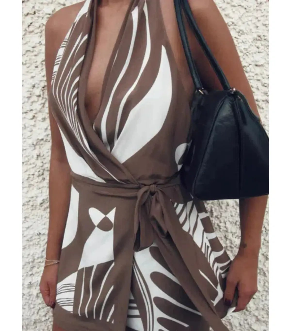 Sir The Label Almara Wrap Halter Mini Dress Espresso Stripe Size 3 / AU 12 photo 4