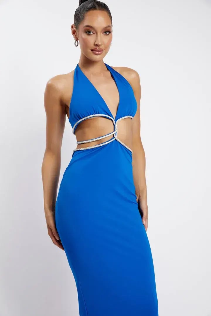 Meshki Nicha Diamante Cut Out Midi Dress Cobalt Blue Size 8 photo 2
