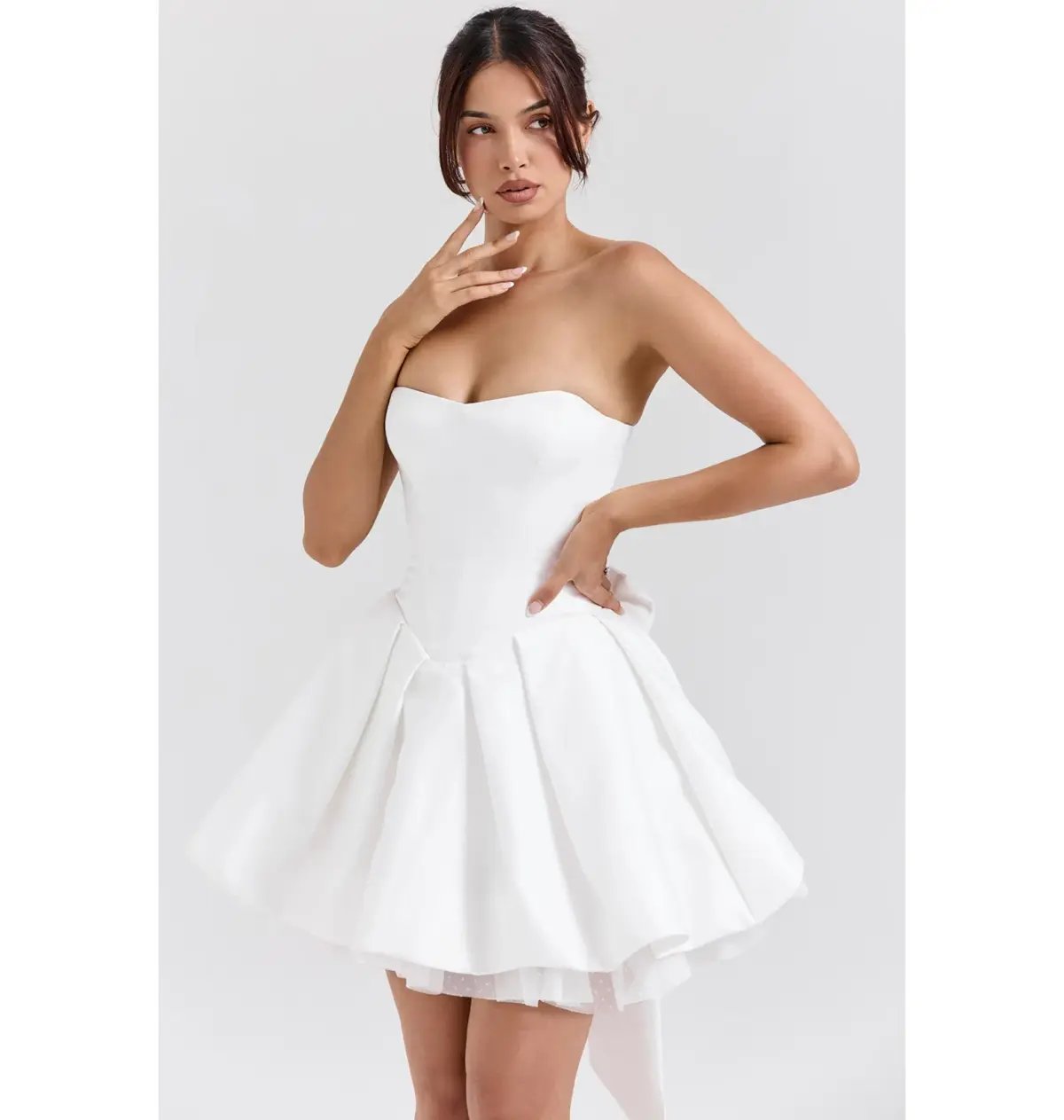 House of CB Noele Satin Strapless Bow Mini Gown White Size XS / AU 6 photo 2