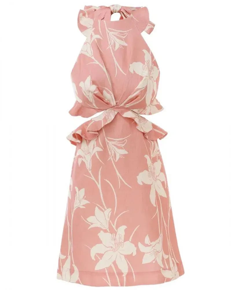 Zimmermann Acadian Tie Back Mini Dress in Pink/Ivory Floral Size 2 / AU 12 photo 4