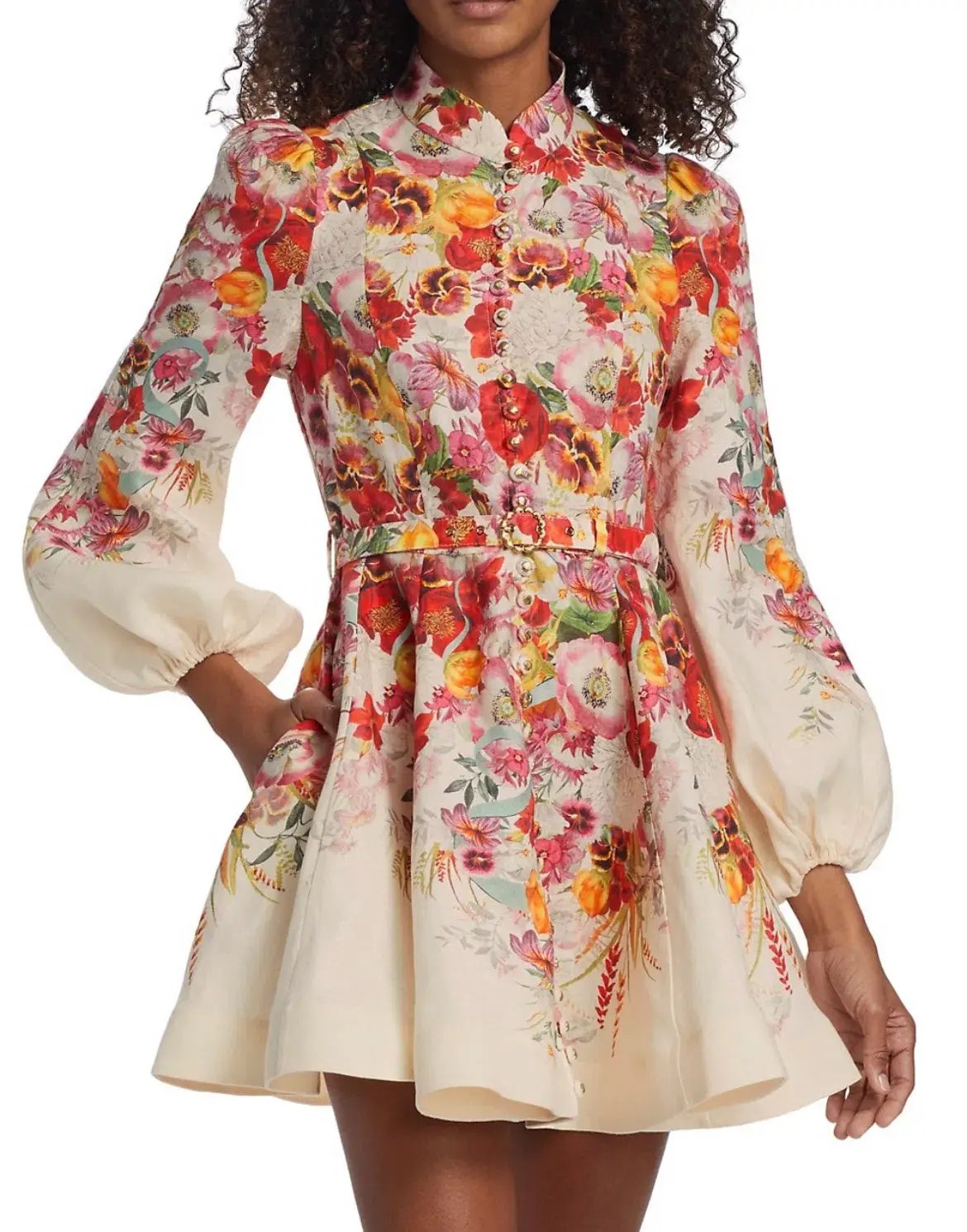Zimmermann The Wonderland Buttoned Mini in Elka Poppy Ivory Size 1 /Au 10 photo 3