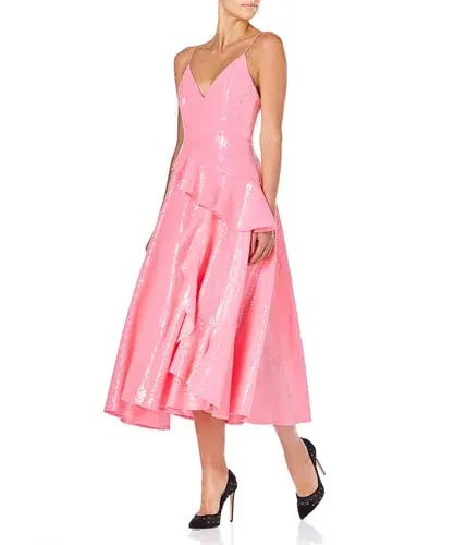 Alex Perry Paxton Ruffle Midi Dress Pink Sequin Size 8 photo 2