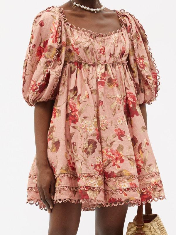 Zimmermann Cassia Scallop Mini Dress in Floral Musk Size 0 / AU 8 photo 5