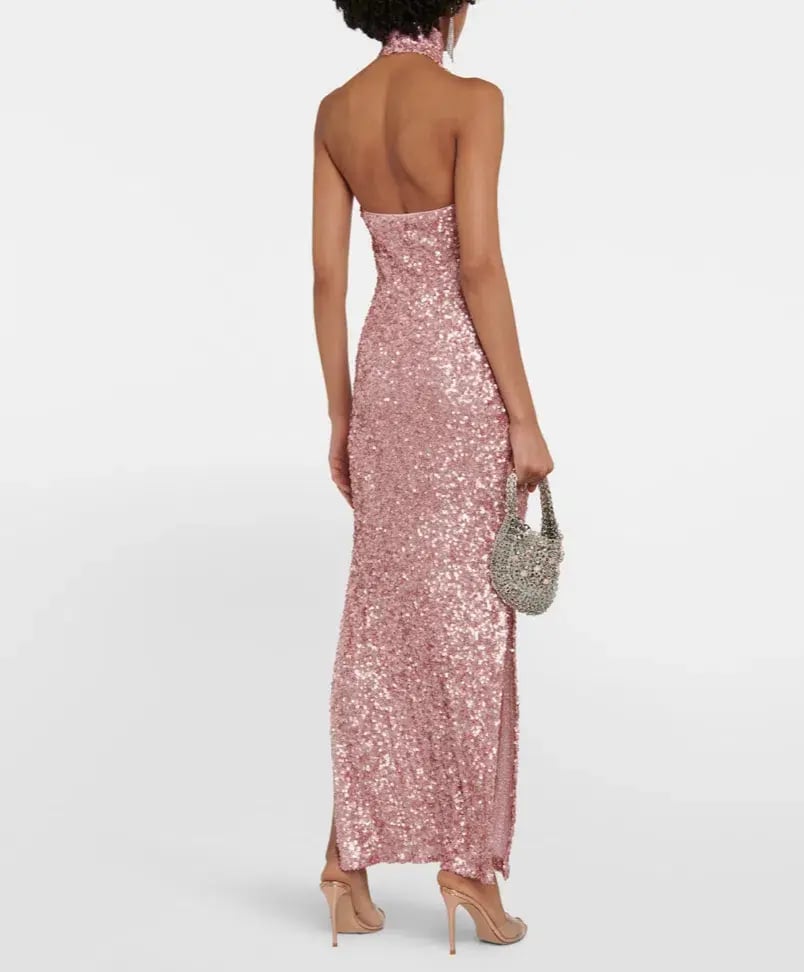 Rotate Birger Christensen Kasia Sequined Maxi Dress Pink Size 10 photo 3