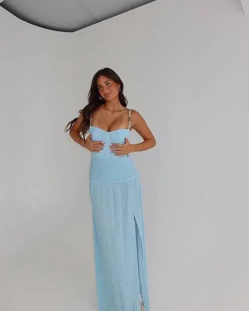 Manning Cartell Double Time Pleat Dress Maxi Acqua Spritz Size AU 8 photo 2