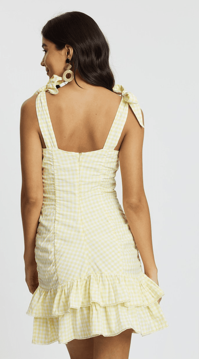 TIGERLILY - Yellow checkered mini ruffle dress (Size 8) photo 2