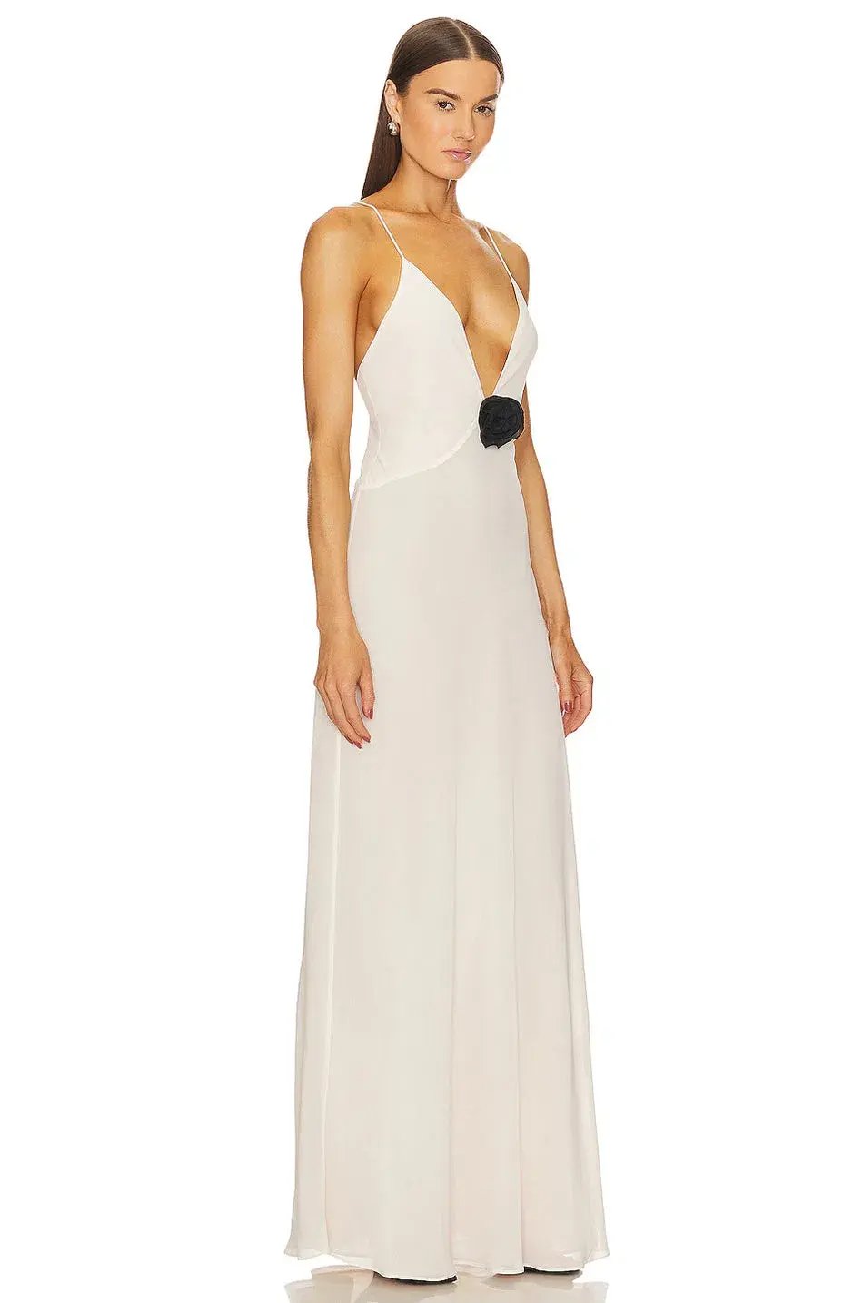 Helsa Studios Sheer Deep V Long Slip Dress Ivory Size XS / AU 6 photo 6