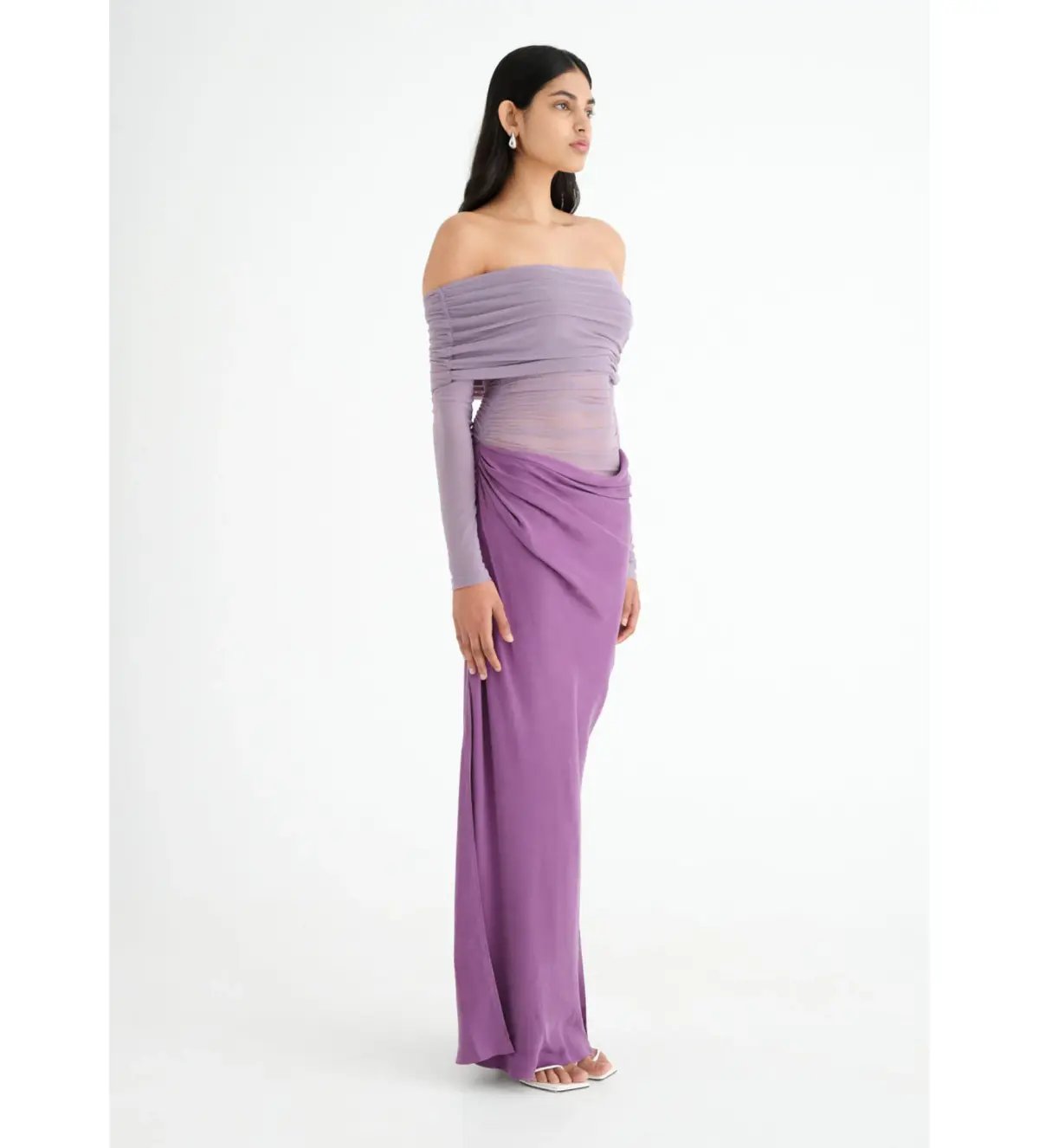 BENNI Yasmin Off Shoulder Maxi Dress Vintage Orchid Size 10 photo 2