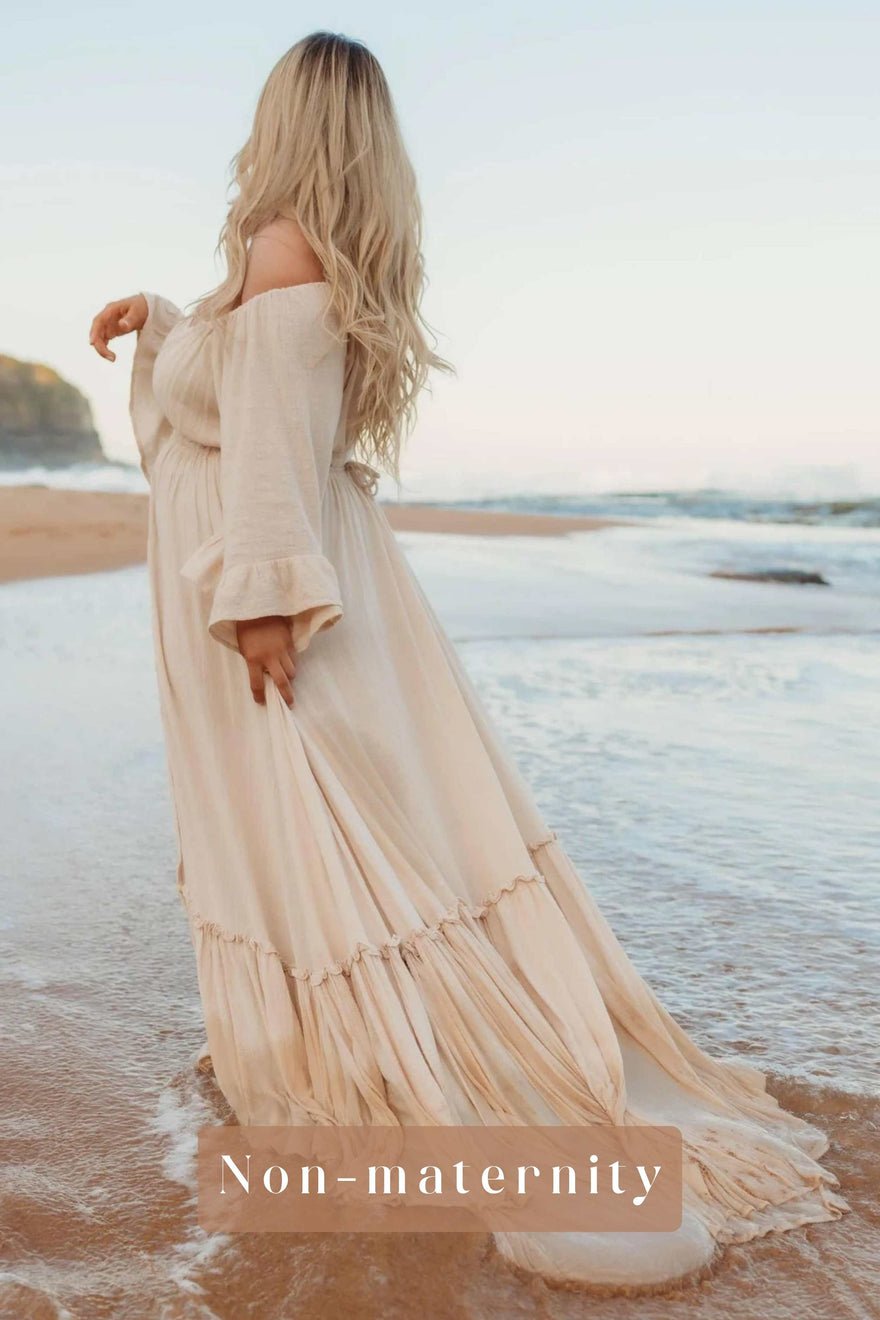 We Are Reclamation Ruffle Me Open Gown - Beige photo 4