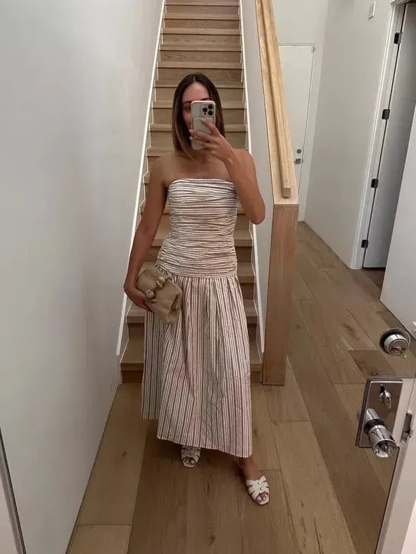 ANNA QUAN Isadora Strapless Maxi Dress Tobacco Stripe 10 photo 9