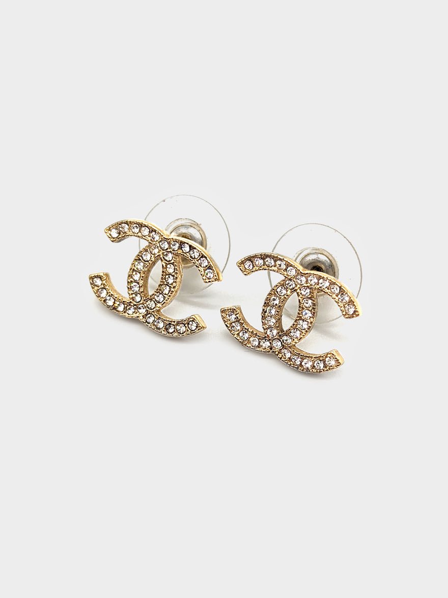 Chanel Swarovski Crystal CC Earrings Gold photo 2