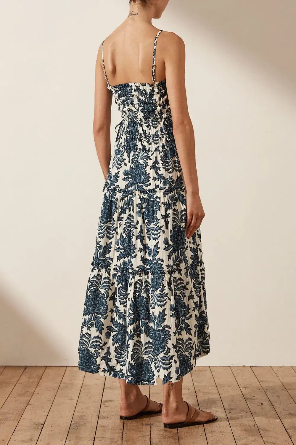 Shona Joy Diana Shirred Tiered Midi Dress Print Size 8 photo 3