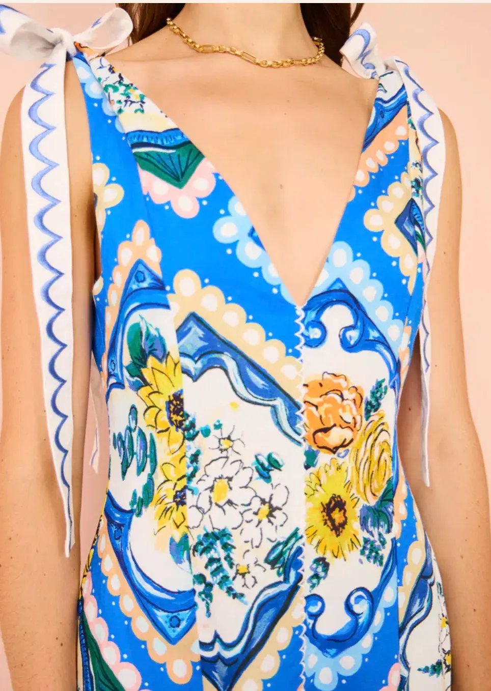By Nicola Adocia Tie Shoulder Maxi Dress Azure Blue Floral Size 10 photo 4