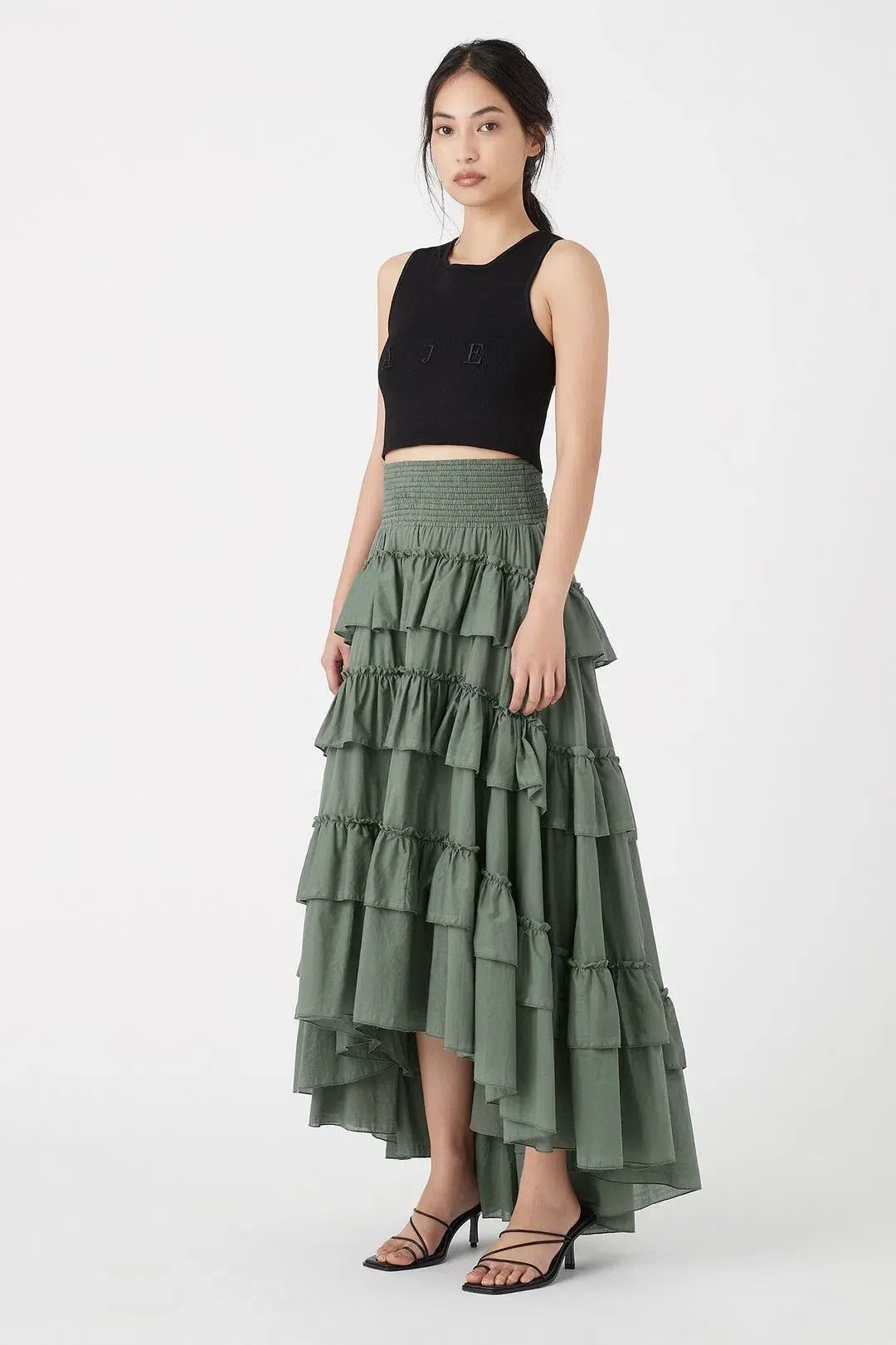Aje Mimosa El Paso Tiered Maxi Skirt Green Size 8 photo 2