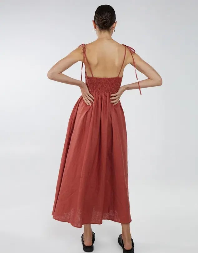 Aere Tie Strap Linen Maxi Dress Red Size AU 10 photo 2