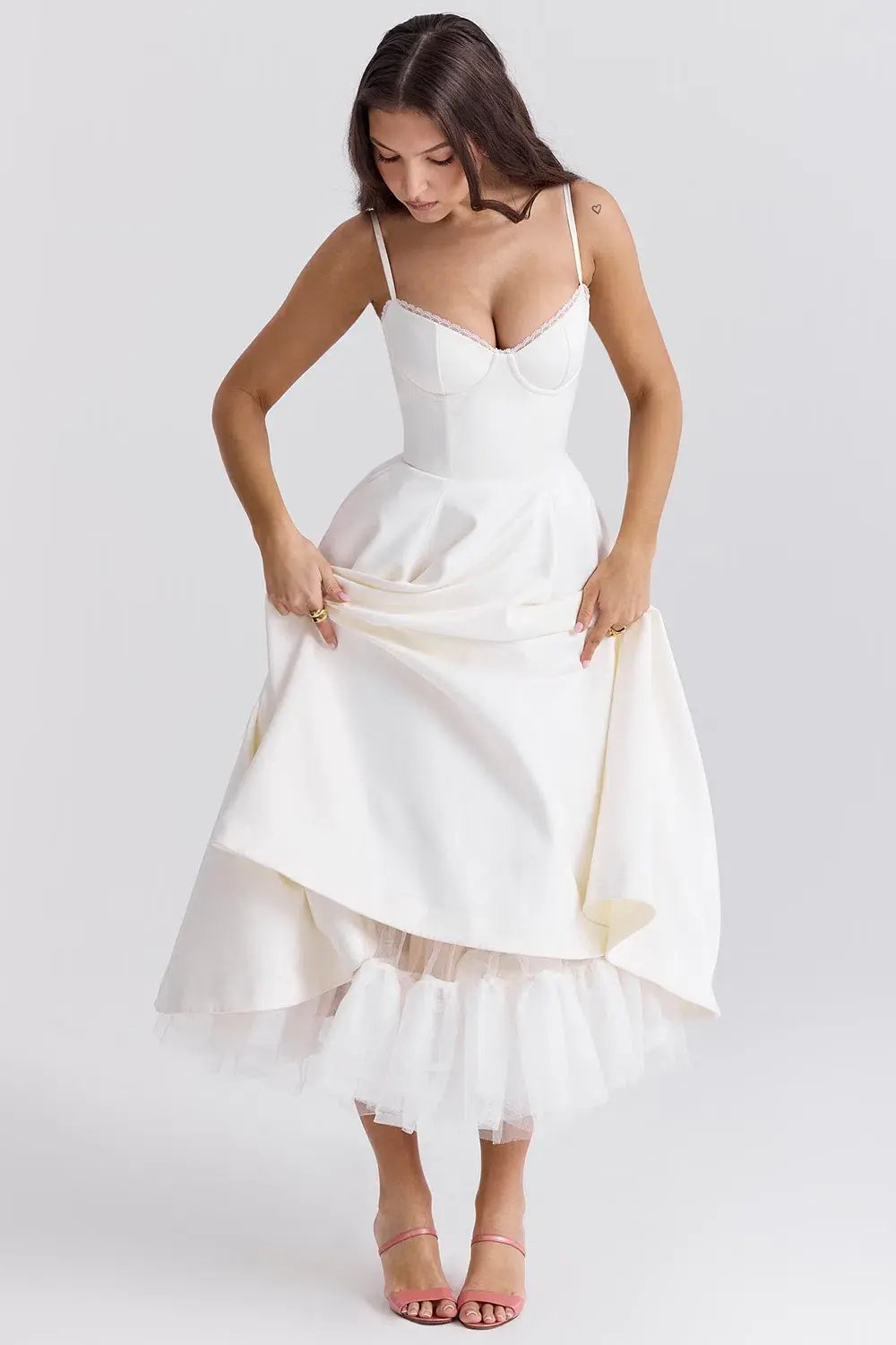 House of CB Mademoiselle White Tull Midi Dress Size AU 6 photo 3