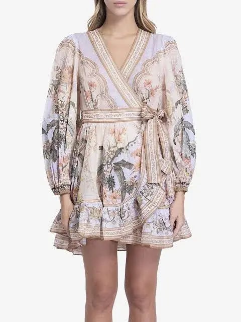 Zimmermann Wylie Mini Wrap Frill Dress in Blue Floral Size 3 / AU 14 photo 2