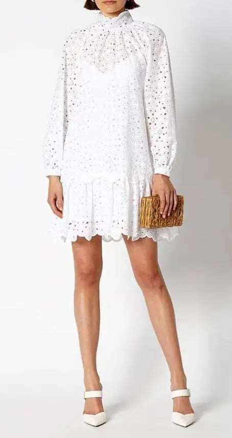 Scanlan Theodore Embroidered Cotton Mini Dress White Size 8 photo 5